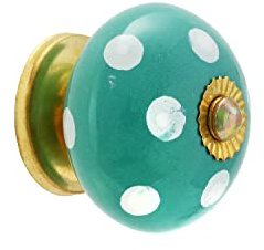 Rasiya Art Turquoise Cabinet Ceramic Knobs for Dresser Drawers - Boho Handmade Ceramic Kitchen Cupboard Pull Handle Countryside Farmhouse Furniture Hardware - Turquoise Polka Dot - Pack of 4