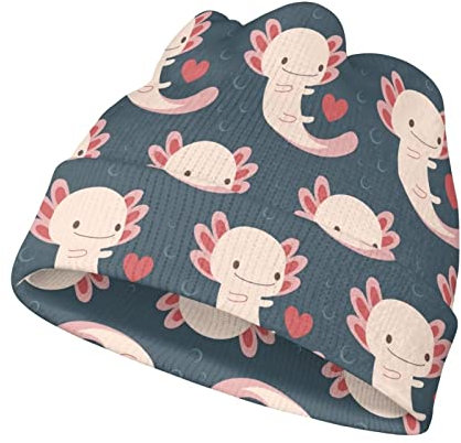 Dolyues Beanie für Kinder, Jungen und Mädchen, warme Wintermütze, elastisch, coole Mütze, Einheitsgröße, Cartoon Axolotl, S