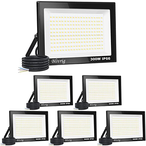 【6 Stück】300 W LED-Spot für den Außenbereich, 30.000 lm, IP66, wasserdicht, LED-Außenstrahler, super hell, Außenbeleuchtung, Kaltweiß (6000 K), Sicherheits-LED-Spot für Stadien, Fabriken, Parkplatz,