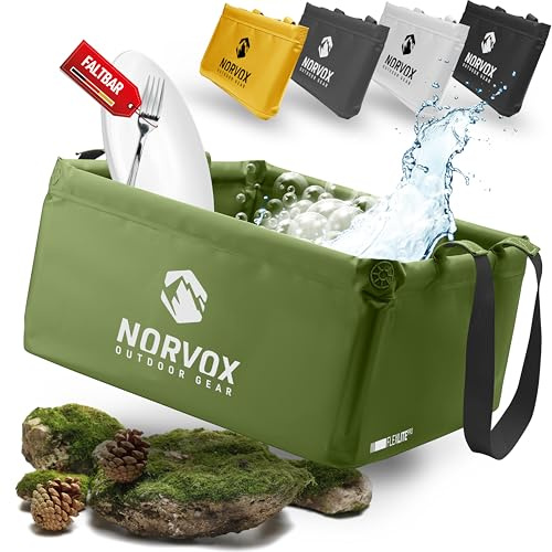 NORVOX Outdoor Faltschüssel - 15L oder 20L – faltbare Schüssel - Universell als Camping Spülschüssel, Waschschüssel, Spülwanne zum Abwaschen oder als faltbarer Eimer