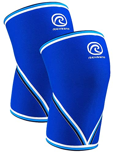 Rehband V-Kniebandage für Kraftsport 7mm aus SBR/Neopren, wettkampfgeeignet Powerlifting Bandage, Knee Sleeves Gym, Crossfit, Fitness & Gewichtheben, Color:Blue - Pair, Size:L