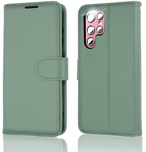 TECHGEAR Galaxy S23 Ultra Leather Wallet Case, Flip Protective Case Cover with Wallet Card Holder, Stand and Wrist Strap - Green PU Leather with Magnetic Closure Designed For Samsung S23 Ultra 5G