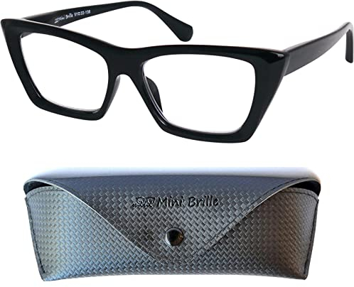 Vintage Klobige Lesebrille Dicker Rahmen, Gratis Etui, Oversize Cateye Kunststoff Brillengestell mit Federscharnier, Lesehilfe Damen +1.5 Dioptrien