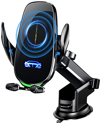 15W Qi Cargador Inalámbrico Coche, 【percepción Inteligente】 Rápida Soporte Movil Coche Porta Soporte con Bloqueo Automático Ventosa Car Phone Holder para iPhone 12/13/14 Pro MAX Mini Plus