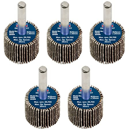 Sealey Ø25 x 20mm Abrasive Flap Wheel Ø6mm Shaft 40Grit - Pack of 5 FW2520405