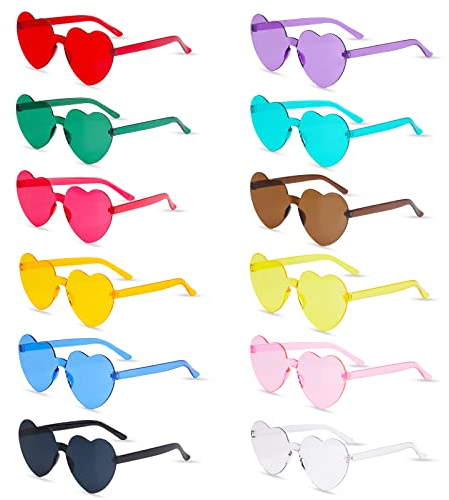 Fowecelt Herz Sonnenbrille Partybrille Set - 12 Stück Herzbrillen sonnenbrille fasching, bunte sonnenbrillen Party, Lustige Partybrillen für Fasching Foto Requisiten Geburtstagsfeier