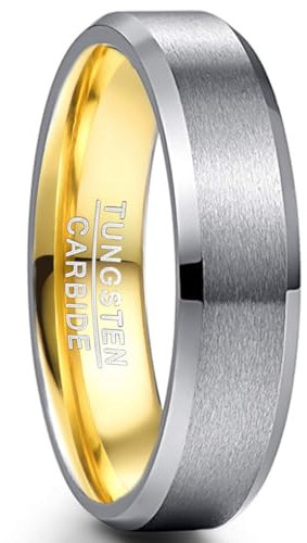 NUNCAD Wolfram Ring für Männer Frauen 6mm Silber und Gold Verlobungsring für Partner Freund Größe 57 (18.1)