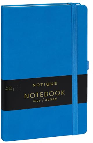 NOTIQUE Notizbuch Dotted, Hardcover Notizbuch, Notizheft, Journal, Tagebuch mit Gummiband und Stifthalter 13x21cm, 192 Seiten (Blau, Gepunktet)