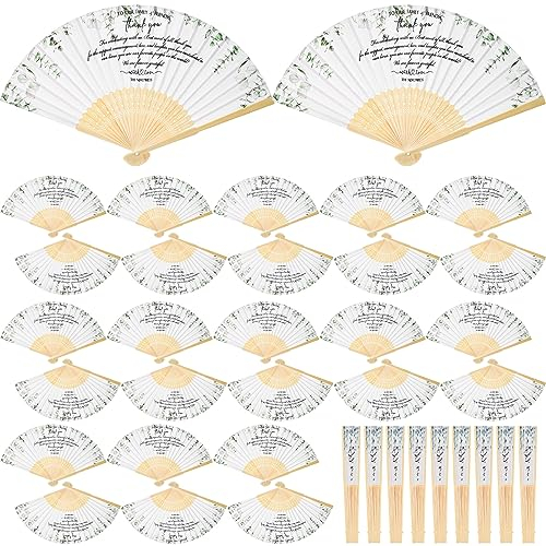Unittype 60 Pcs Wedding Fans for Guests White Bulk Thank You Bamboo Folded Hand Silk Folding Handheld Fans for Wedding Bridal Shower Favors Bridesmaid Gifts Dancing Party Supplies