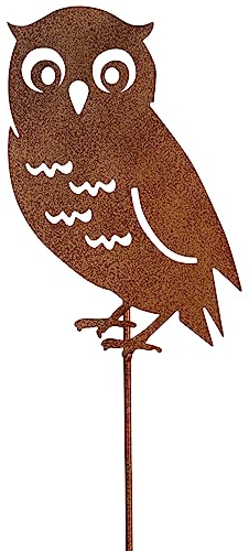 B2S BACK2SEASON Gartenstecker Eule Metall Rost-Optik Stecker Blumenstecker Gartendekoration Uhu Kauz Eisen H=72 cm