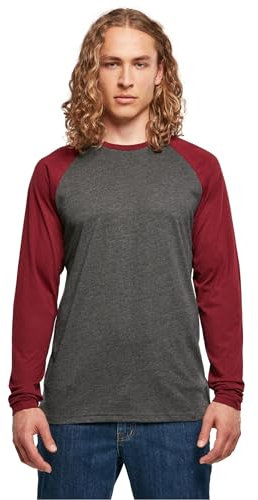 Build Your Brand Herren T-Shirt Contrast Raglan Longsleeve Charcoal/Cherry M