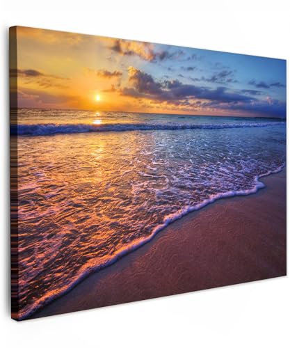 MuchoWow© Impression sur Toile Photo Peinture 40x30 cm Tableau Decoration Murale Chambre Salon Maison Deco Cuisine Mer - Plage - Coucher de soleil - Nuages - Horizon
