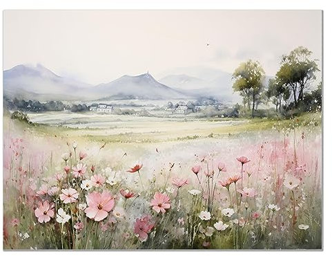 JOSUE AbstraktesLandschaft minimalistisch Leinwand Bilder Kunstdrucke, Grün, rosa Wandbild Wohnzimmer Wanddekoration Deko Kunst Modern Textur für Büro oder Wohnzimmer - 75x115cm Unframed