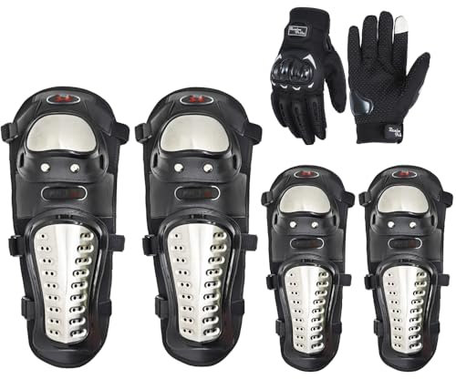 Ginocchiere Moto + Guanti Moto, Accessori Moto, Protettori da Moto per Ginocchia, Guanti mtb, Guanti Motocross, Armatura Moto, Protezioni Moto (Guanti L)