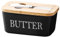 Simcat Butter Dish with Lid and Knife, Ceramic Butter Dish with Double Silicone Seals Butter Box, Butter Container Perfect for East West Coast Butter, Black
