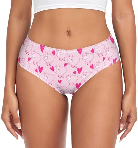 Dallonan Damen-Unterwäsche, Dessous, atmungsaktiv, weiche Bambusfaser, Slip, uni, Schaffellherzen rosa, L