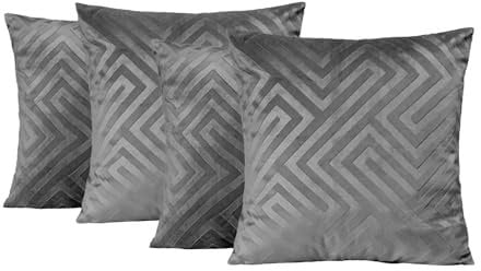 OHS Matt Velvet Geometric Grey Sofa Cushion Covers, Throw Pillows for Bedroom Sofa Living Room Cushions, Soft Comfy Cushion Covers for Cushion Pads, Charcoal Pack of 4
