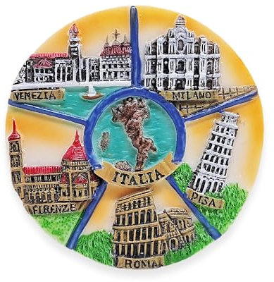 WitnyStore Tiny Landmarks of Cities in Italy Venezia Milano Firenze Pisa Roma Yellow Southern Europe Tourist Attractions Resin Refrigerator Magnet Traveler Souvenir Gift Memento 3D Fridge Magnets