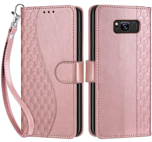 Handyhülle für Samsung Galaxy S8 Klapphülle Leder Wallet Würfel - Roségold | 3 Kartenfächer & 1 Geldfach, Magnetverschluss, Ständerfunktion, robuste premium PU leder klapphülle für Samsung S8