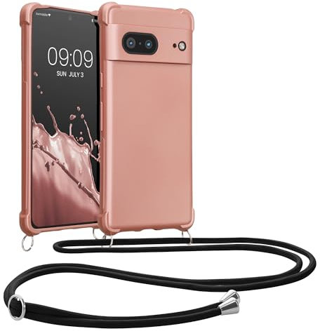 Kwmobile Coque Compatible avec Google Pixel 7 - Housse en TPU avec Collier Or Rose Métallique