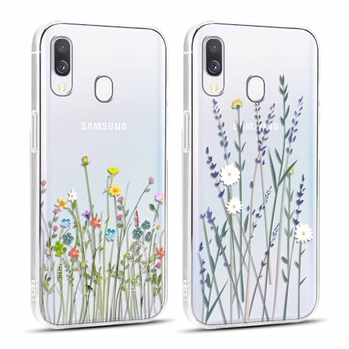 Yoedge 2 Stück Handyhülle für Samsung Galaxy A40 Hülle,Transparent Blumen Muster Mädchen Aesthetic Flowers Handyhülle Weich Durchsichtig Schlanke Silikon Slim Stoßfest Schutzhülle für Samsung A40 5,9