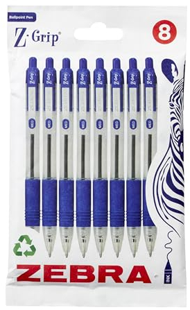 Zebra Pen Z Grip Kugelschreiber mit Taschenclip, 8 Stück, einziehbare blaue Tinte, zuverlässiger blauer Kugelschreiber, Multipack für den täglichen Gebrauch, 8 Stück