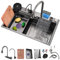 Lavello cucina Nano nero lavandino a cascata in acciaio inossidabile 304 lavandino cucina per postazione di lavoro a vasca singola con Display digitale multifunzionale Rubinetti estraibili 80x45 cm