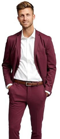 Performance Blazer Herren Burgundy (Größe 50) – Stylischer Slim Fit Herren Stretch Sakko – Stretch Anzugjacke – Bequemer, praktischer Zwei Knopf Sakko für Business & Freizeit