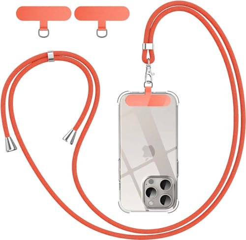 BGHHEU Cordon Téléphone Portable,avec 3 Patchs,Longueur Réglable Cordon Collier Compatible avec la Plupart des Coques pour Smartphone,Orange Rouge