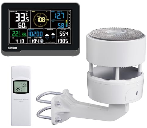 ECOWITT WIFI stazione meteo WS3912 con display LCD da 7,5 pollici per uso domestico, 3 in 1 Sensore meteo senza fili WS85 con pannello solare + un sensore di temperatura-umidità per esterni WN32