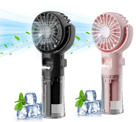 Handventilator mit Wasserkühlung, Tragbarer Handventilator USB Wiederaufladbarer, 4 Geschwindigkeiten, Mini Ventilator mit Wasserkühlung Hand, Ventilator Akku Hand Fan für Reisen Büro (Schwarz + Rosa)