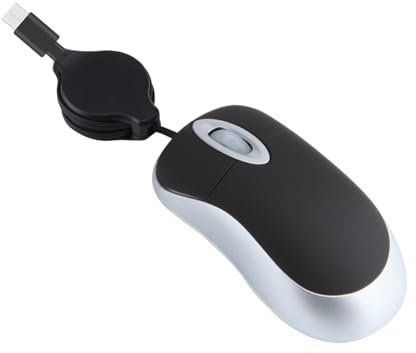 Tipo-c Mouse Ottico Cablato, 80CM Cavo Retrattile Piccolo Mouse 1000DPI Mini Mouse da Viaggio Per PC Laptop (Nero)