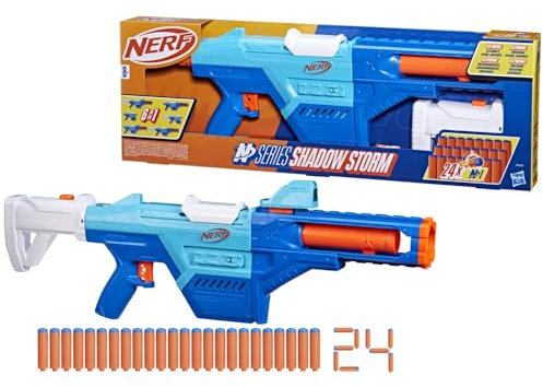 Nerf N Series Shadow Storm-Dart Blaster, Stock, Barrel, Sight, 24 Nerf N1 Darts, kompatibel nur mit Nerf N Series Blasters, Kindergeschenke, ab 8 Jahren