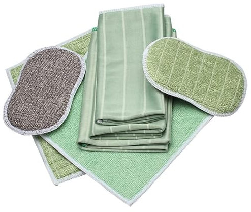 Voarge Lot de 6 Chiffon Bambou Microfibre,Nettoyer et lustrer Toutes Les Surfaces Lisses et fragiles,2 lavettes, 2 lustreuses, 2 Eponge