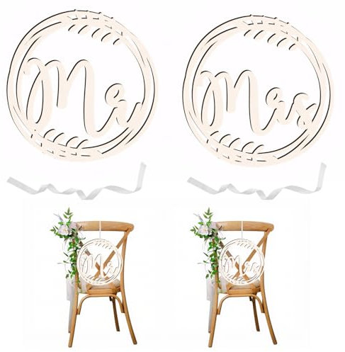 Demarsen Mr Mrs Deko Hochzeit Stuhl Holz, 2 Stück Braut und Bräutigam Hochzeit Stuhl Dekor Schild, Holz Stuhl Zeichen für Hochzeit, Stuhlschilder Hochzeit für Stuhlgirlanden Stuhlaufhänger