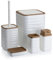 HowHomely Badezimmer Set mit Klobürste Seifenspender Zahnputzbecher Seifenablage und Mülleimer | Weiß Badezimmer Zubehör Set | Modern Badaccessoires Set (Wave)