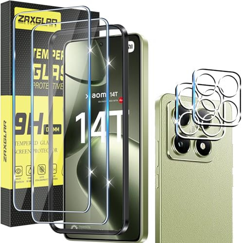 ZAXGLAR Protector Pantalla para Xiaomi 14T 5G Cristal templado,2 x Protectores de Pantalla + 2 x Protectores de Lente de Cámara,Sin burbujas y duradero