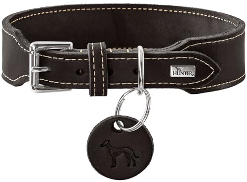 HUNTER Halsband Aalborg EXTRABREIT Farbe schwarz, extra breit, weiches Softleder, mit eleganter Kontrastnaht, Made in Germany, Größe 45