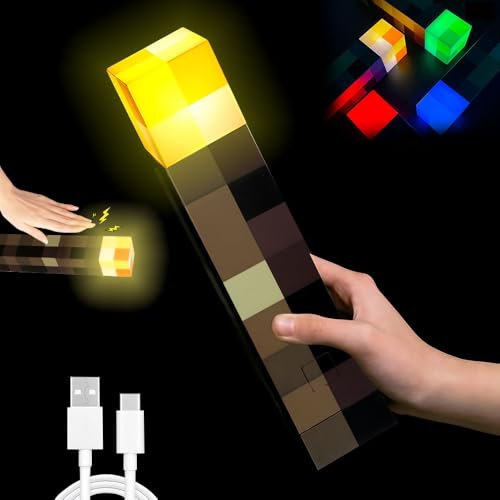Lotvic Wall Fackel Nachtlicht 4 Farben, 28cm Craft Fackel Lampe mit Sprachsteuerungsfunktion, Lampe Fackel Wandlampe, USB Wiederaufladbar für Nachttischlampe, für Kinderzimmer Wohnzimmer Spielzimmer