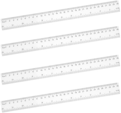 Lineale, 30 cm, Lineale, Multipack, Kunststoff, transparent, bruchsicher, 30,5 cm, transparentes Lineal für Schule, Klassenzimmer, Bürobedarf, 4 Stück