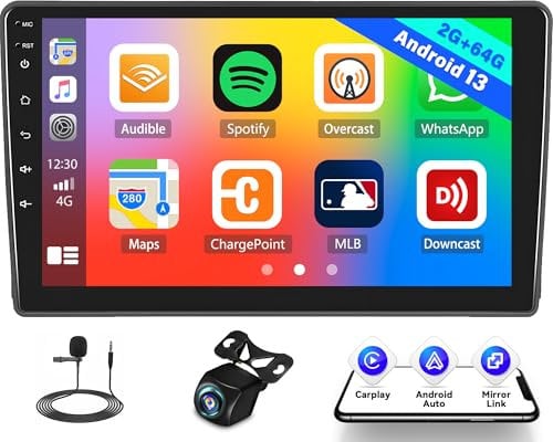 CAMECHO Android Car Stereo for Ford Transit 2009-2016/ Ford Focus 2005-2008 with Carplay, 9 Inch Touch Screen Car Radio with GPS Bluetooth FM WiFi Android Auto Mirror Link + AHD Backup Camera