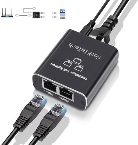 Switch LAN 2 Port, Splitter Ethernet 1 à 2 1000 Mbps, Switch RJ45 Splitter 1000 Mbps pour Ordinateur, Routeur, Commutateur, Hub, Télévision Numérique, etc.