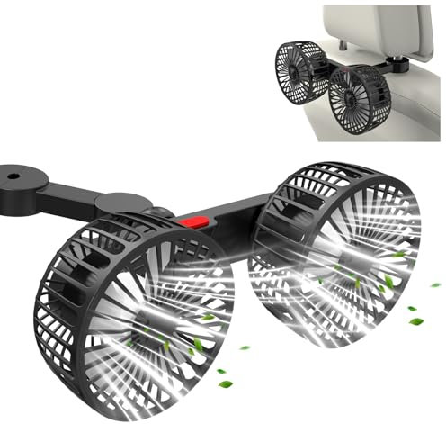 Exsivemy Ventilador de coche, ventilador USB, ventilador de doble cabeza giratorio 360°, 2 velocidades, ventilador de coche para camiones, furgonetas, SUV RV (negro-2)