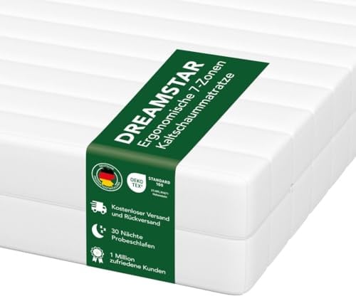 DREAMSTAR Easy Flex 7-Zonen Matratze 80x190 cm | H3&H4 | Ergonomische Kaltschaummatratze | Hypoallergen & Antibakteriell | Bezug abnehmbar & waschbar | Oeko-TEX® | (13cm, 80 x 190 cm)