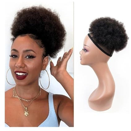 ZENY896V Hair Bun Moño de Pelo Rizado Afro con cordón, postizo de Cola de Caballo, Cabello Humano Messy Hair Piece(8inch)