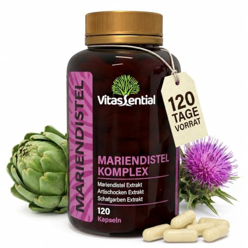 Mariendistel Hochdosiert Komplex mit Artischocke & Schafgarbe, 120 Kapseln | 80% Silymarin Extrakt, Leber Entgiften & Stoffwechsel, Verdauungs-Unterstützung