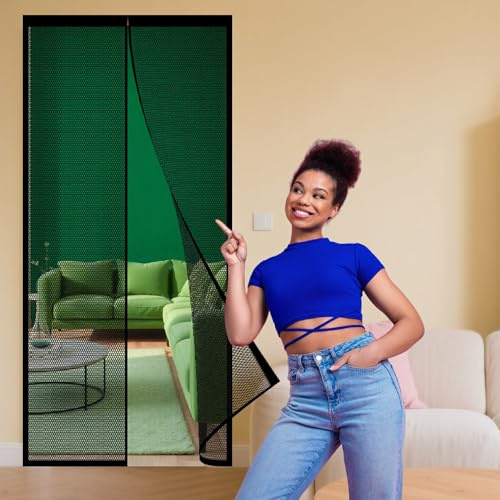 Fliegengitter Balkontür Magnet 63 x 187 cm Automatisches Schließen Magnet Insektenschutz für Balkon Wohnzimmer Schlafzimmer Türen Terrassentür, Schwarz