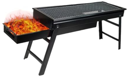 BESTonZON Portable Folding Charcoal Stove Stand Bbq Grill with Removable Roasting Rack Heat-resistant Metal Barbecue Grill for Camping Picnic Outdoor Cooking Easy to Clean and Assemble Black