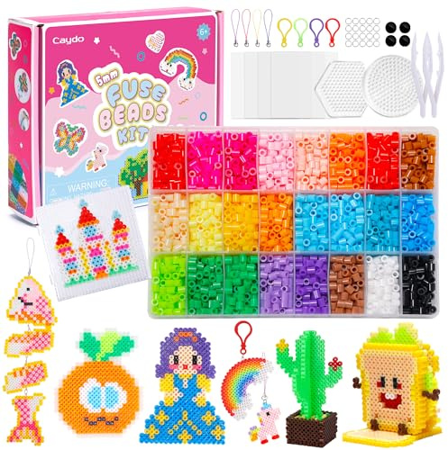 Caydo 24 Farben Bügelperlen Set für Kinder - Komplettset mit 5mm Perlen, 3 Steckplatten, 20 Vorlagen & Geschenkbox für kreative Kunstprojekte zu Weihnachten & Geburtstag