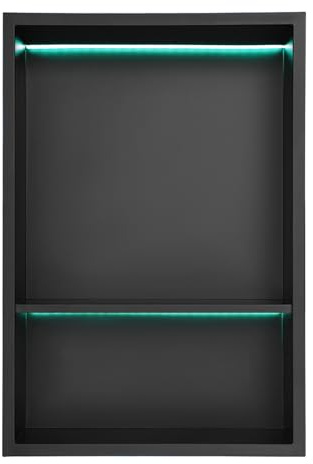 Dokiiovo Edelstahl Wandnische mit RGB-Licht, 2-Stufige Dusche Nische, Eingebettete Duschnische mit Regal, Unterputz Duschregal für Badezimmer, Küche, Toilette (Schwarz, 33.3x48.5cm-RGB)